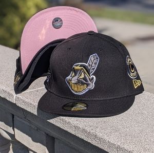 Custom Cleveland Indians Blk/Gld Fitted Hat w/Pink UV